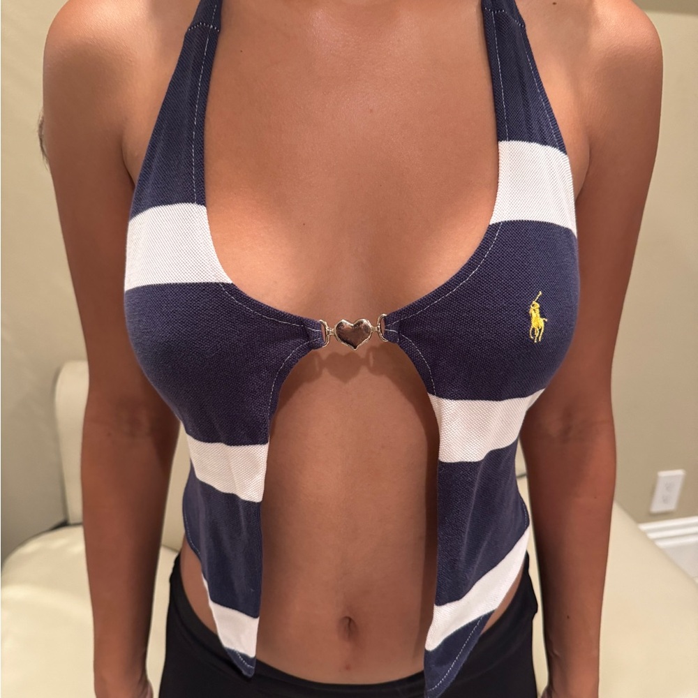 Navy and White Striped Crop Top